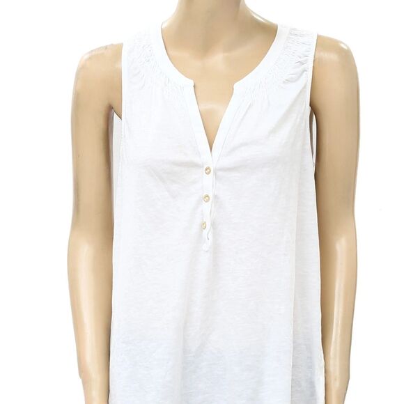 Lilly Pulitzer Essie Tank Tunic Top White Smocked Cotton Sleeveless XXS 283649 - Picture 5 of 7